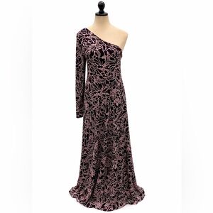 Iolani Made in Hawai’i One-Shoulder Black and Pink Floral gown